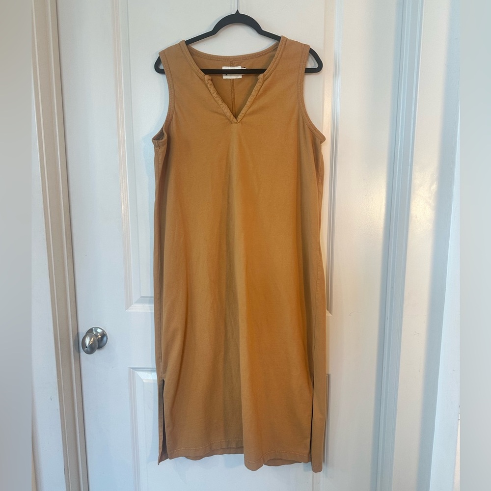 Pact The Frame Organic V-Neck Sleeveless Side Slit Lightweight Tan MIDI Dress,XL - Picture 2 of 9